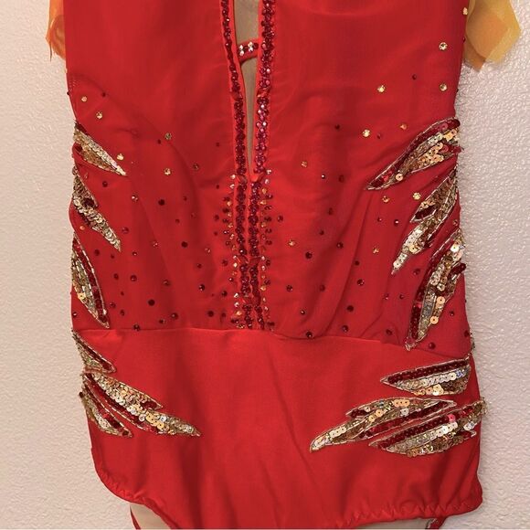 Fire flame Custom Solo lyrical embellished rhinestone Dance Costume LA adult - Picture 5 of 15